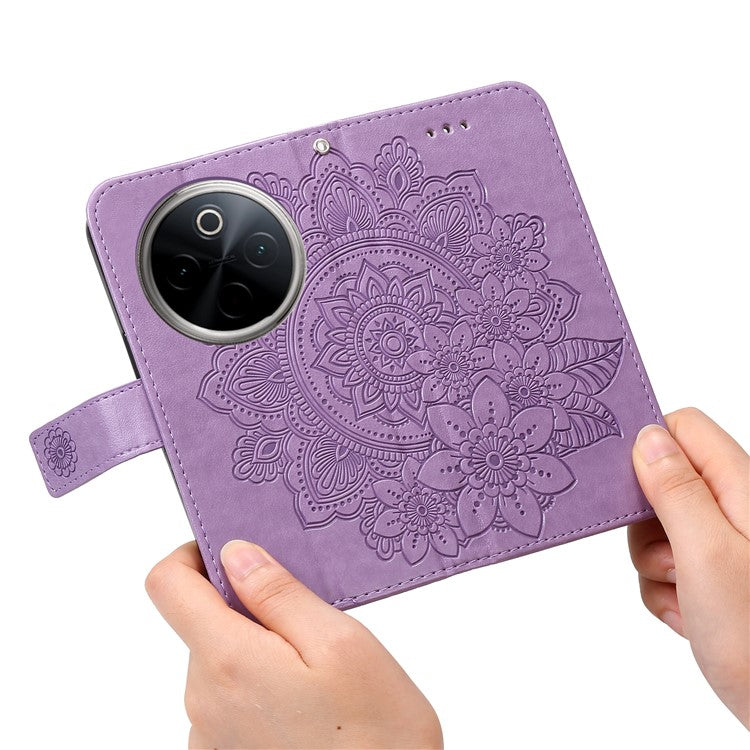 For vivo Y300 Pro 5G Case PU Leather Wallet Floral Phone Cover Stand View - Purple