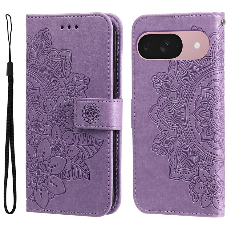 For Google Pixel 9a Case PU Leather Wallet Floral Phone Cover Stand View - Purple