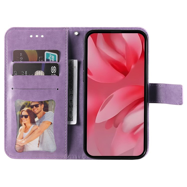 For Google Pixel 9a Case PU Leather Wallet Floral Phone Cover Stand View - Purple