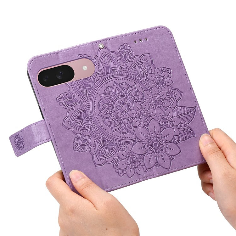 For Google Pixel 9a Case PU Leather Wallet Floral Phone Cover Stand View - Purple