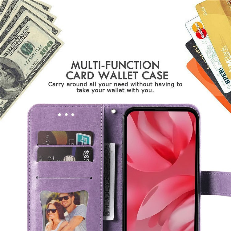 For Google Pixel 9a Case PU Leather Wallet Floral Phone Cover Stand View - Purple