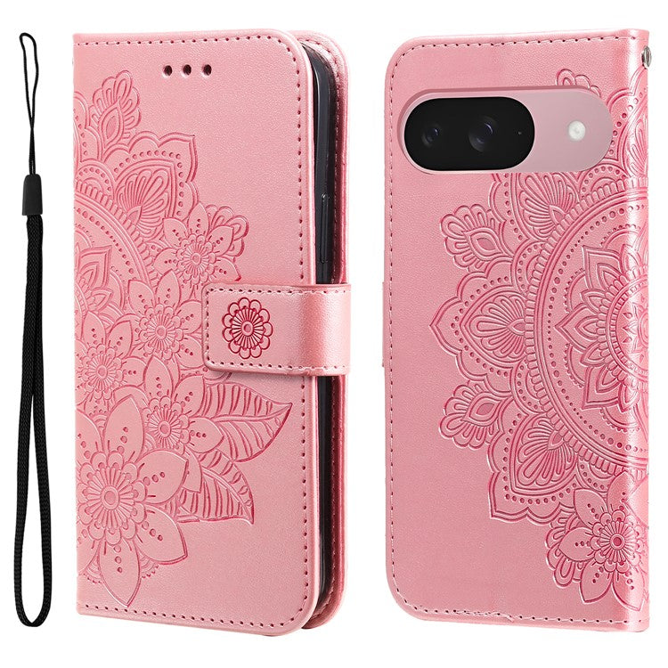 For Google Pixel 9a Case PU Leather Wallet Floral Phone Cover Stand View - Pink