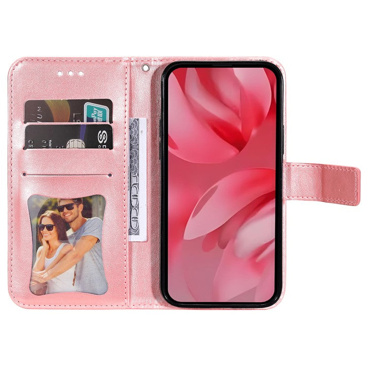 For Google Pixel 9a Case PU Leather Wallet Floral Phone Cover Stand View - Pink