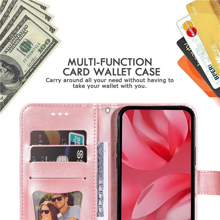 For Google Pixel 9a Case PU Leather Wallet Floral Phone Cover Stand View - Pink