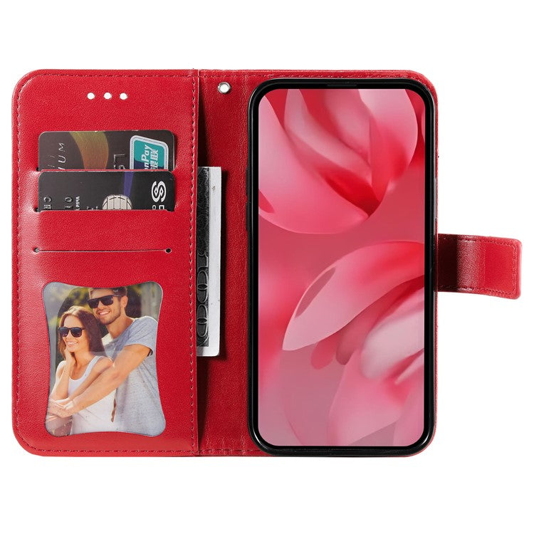 For Google Pixel 9a Case PU Leather Wallet Floral Phone Cover Stand View - Red