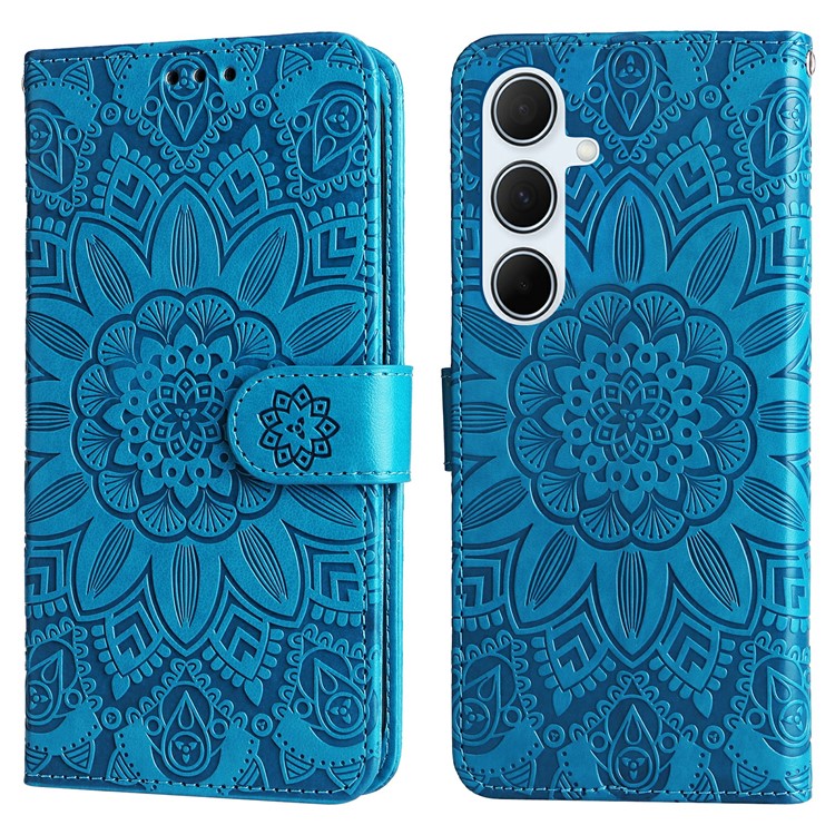 For Samsung Galaxy A56 5G / A36 5G Case Sunflower Imprint Leather Wallet Phone Cover - Blue