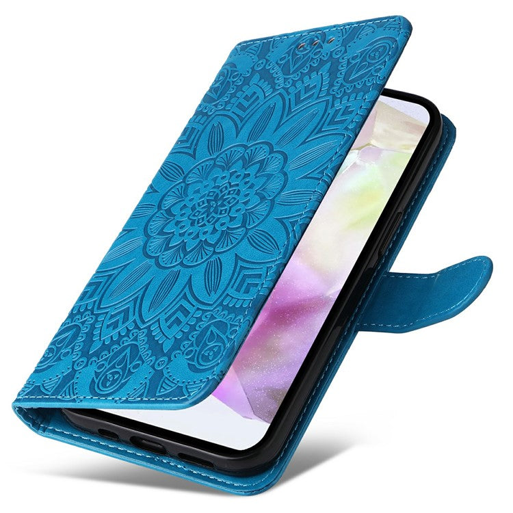 For Samsung Galaxy A56 5G / A36 5G Case Sunflower Imprint Leather Wallet Phone Cover - Blue