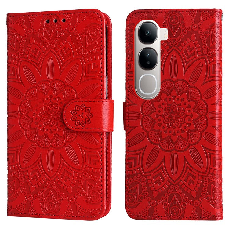 Leather Case for vivo Y300 5G / Y200 5G / V40 Lite (Indonesia) 5G / 4G Sunflower Wallet Cover - Red