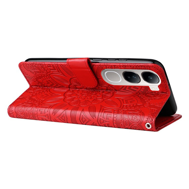 Leather Case for vivo Y300 5G / Y200 5G / V40 Lite (Indonesia) 5G / 4G Sunflower Wallet Cover - Red