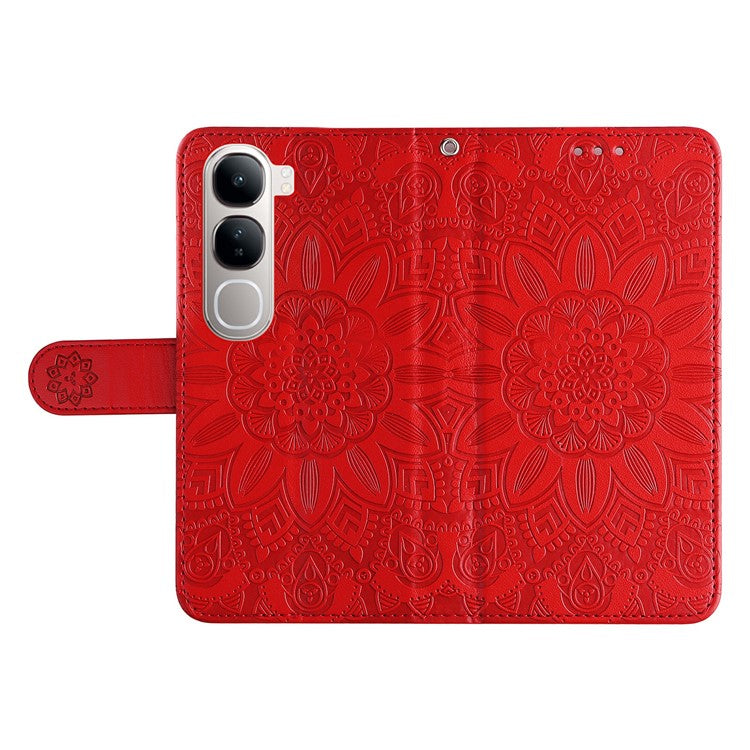 Leather Case for vivo Y300 5G / Y200 5G / V40 Lite (Indonesia) 5G / 4G Sunflower Wallet Cover - Red