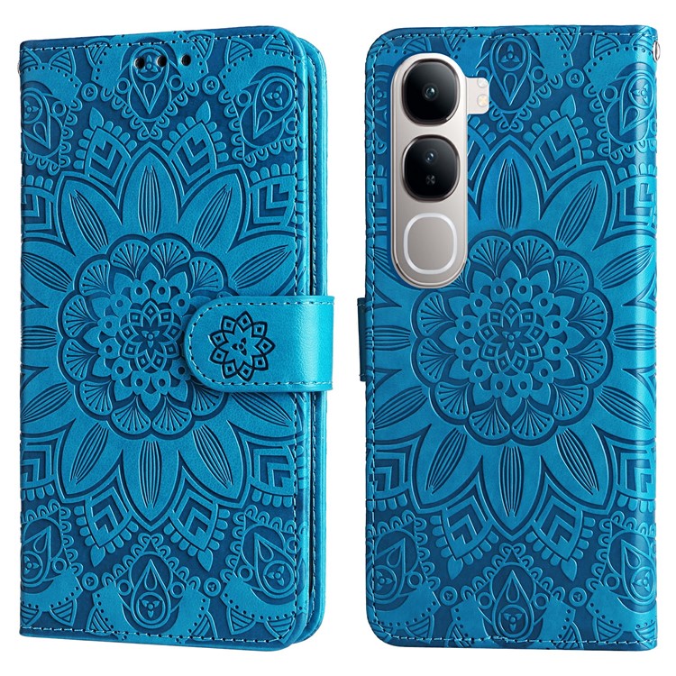 Leather Case for vivo Y300 5G / Y200 5G / V40 Lite (Indonesia) 5G / 4G Sunflower Wallet Cover - Blue