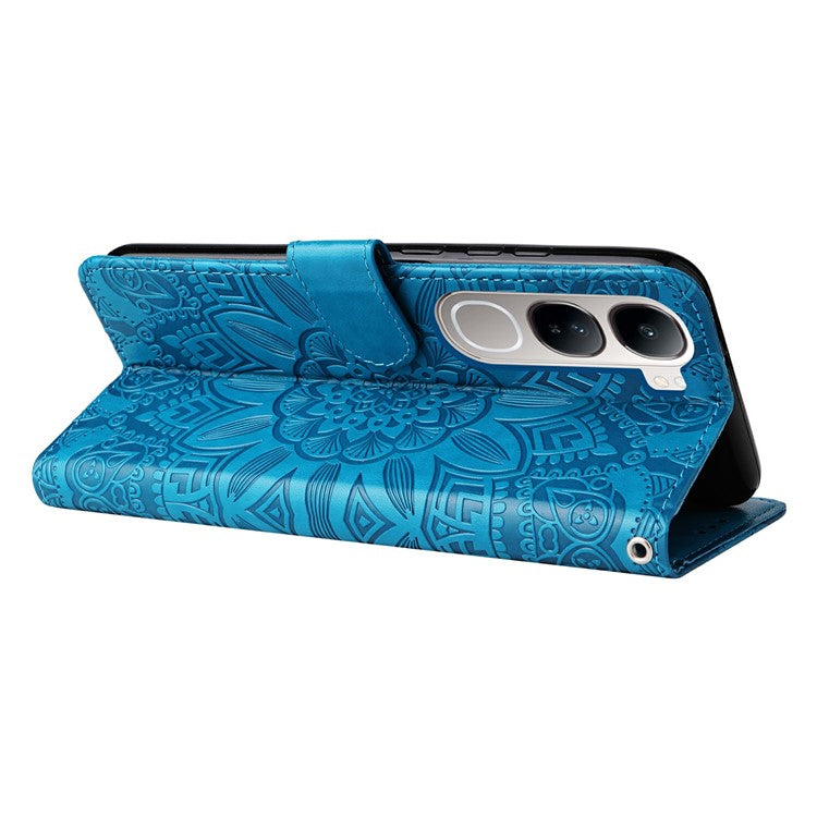 Leather Case for vivo Y300 5G / Y200 5G / V40 Lite (Indonesia) 5G / 4G Sunflower Wallet Cover - Blue