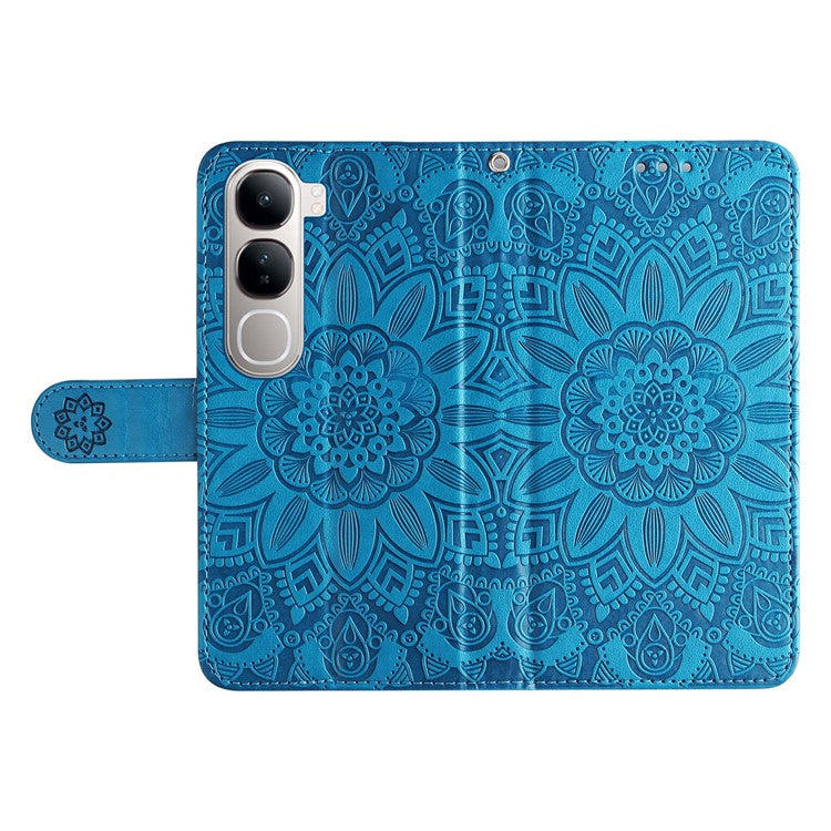 Leather Case for vivo Y300 5G / Y200 5G / V40 Lite (Indonesia) 5G / 4G Sunflower Wallet Cover - Blue