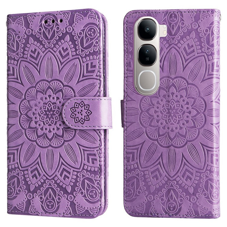 Leather Case for vivo Y300 5G / Y200 5G / V40 Lite (Indonesia) 5G / 4G Sunflower Wallet Cover - Purple