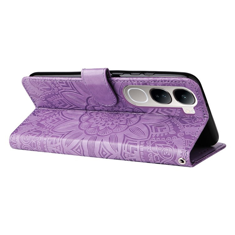 Leather Case for vivo Y300 5G / Y200 5G / V40 Lite (Indonesia) 5G / 4G Sunflower Wallet Cover - Purple