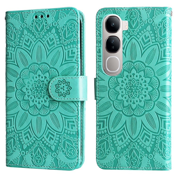 Leather Case for vivo Y300 5G / Y200 5G / V40 Lite (Indonesia) 5G / 4G Sunflower Wallet Cover - Green