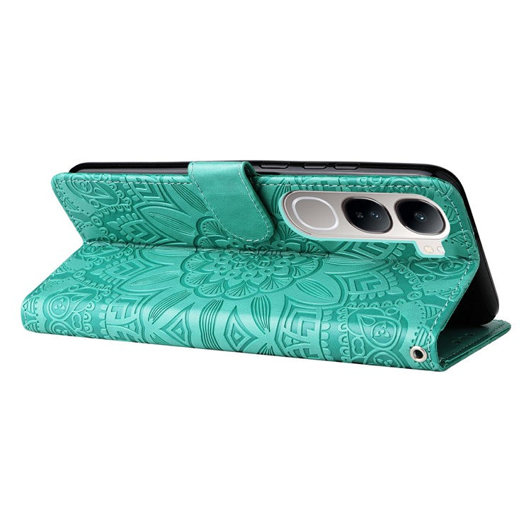 Leather Case for vivo Y300 5G / Y200 5G / V40 Lite (Indonesia) 5G / 4G Sunflower Wallet Cover - Green