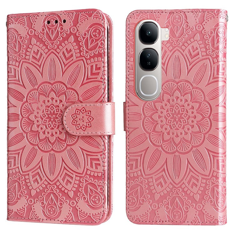 Leather Case for vivo Y300 5G / Y200 5G / V40 Lite (Indonesia) 5G / 4G Sunflower Wallet Cover - Pink