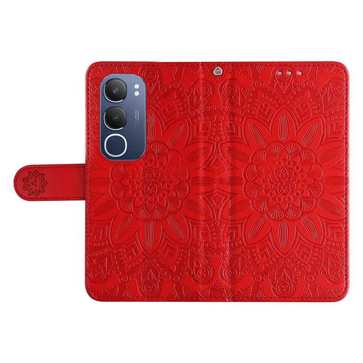 For vivo Y19s 4G Case Sunflower Imprint Leather Wallet Phone Cover - Red