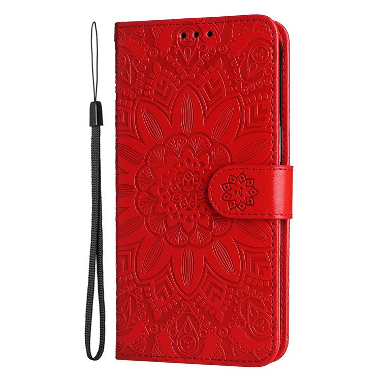 For vivo Y19s 4G Case Sunflower Imprint Leather Wallet Phone Cover - Red