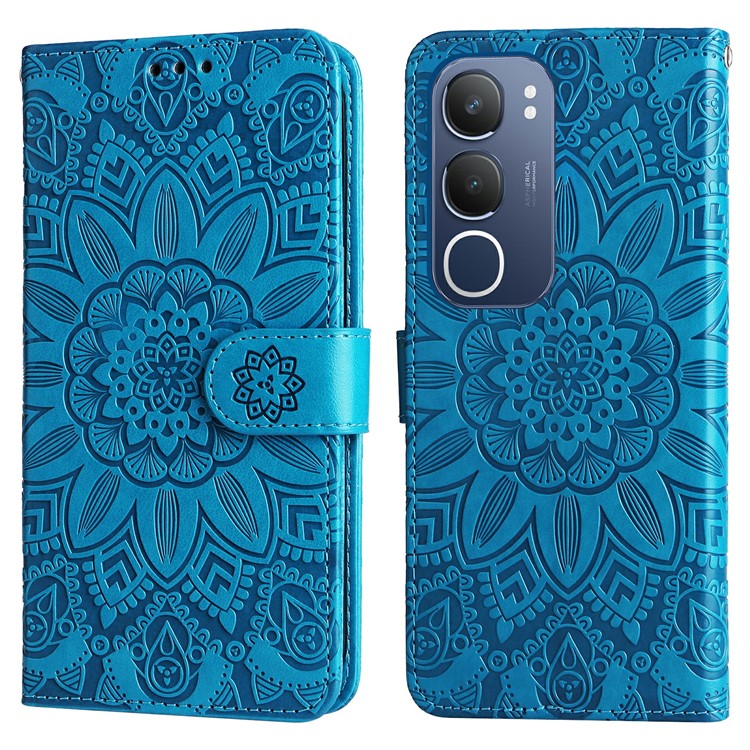 For vivo Y19s 4G Case Sunflower Imprint Leather Wallet Phone Cover - Blue