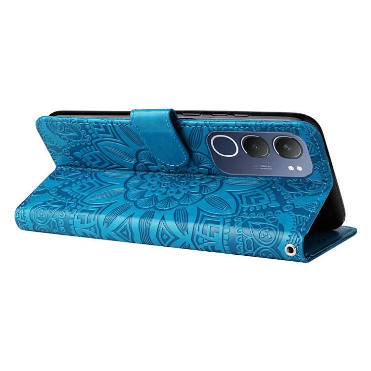 For vivo Y19s 4G Case Sunflower Imprint Leather Wallet Phone Cover - Blue