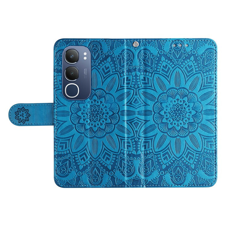 For vivo Y19s 4G Case Sunflower Imprint Leather Wallet Phone Cover - Blue