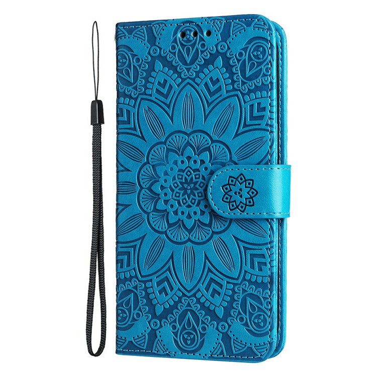 For vivo Y19s 4G Case Sunflower Imprint Leather Wallet Phone Cover - Blue