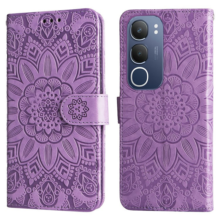 For vivo Y19s 4G Case Sunflower Imprint Leather Wallet Phone Cover - Purple