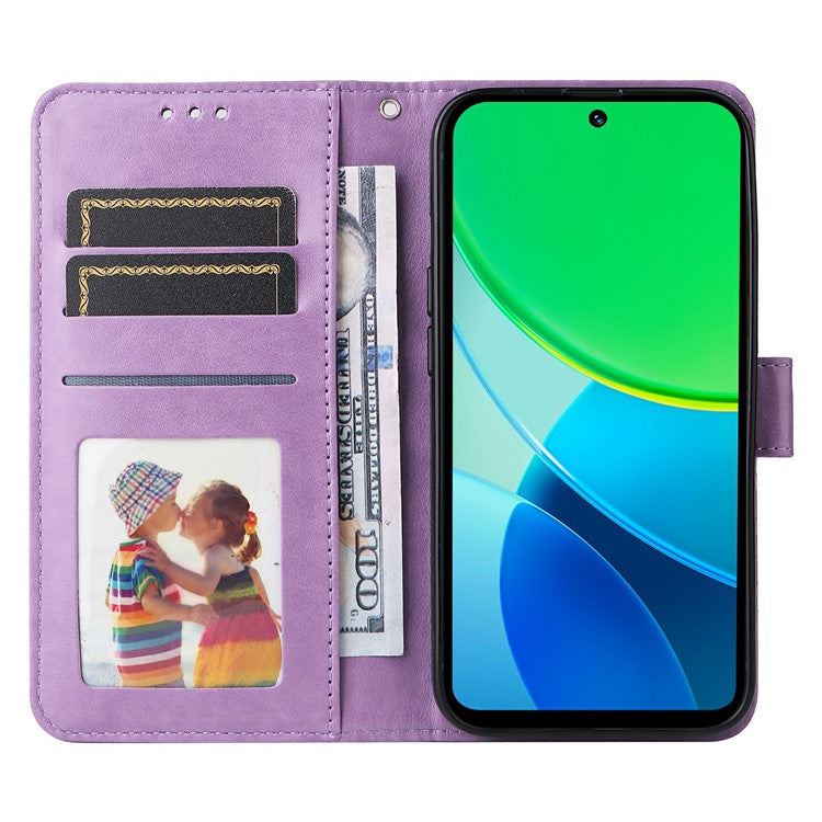 For vivo Y19s 4G Case Sunflower Imprint Leather Wallet Phone Cover - Purple