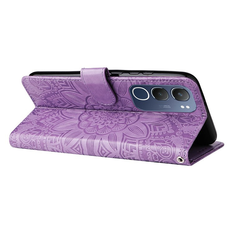 For vivo Y19s 4G Case Sunflower Imprint Leather Wallet Phone Cover - Purple