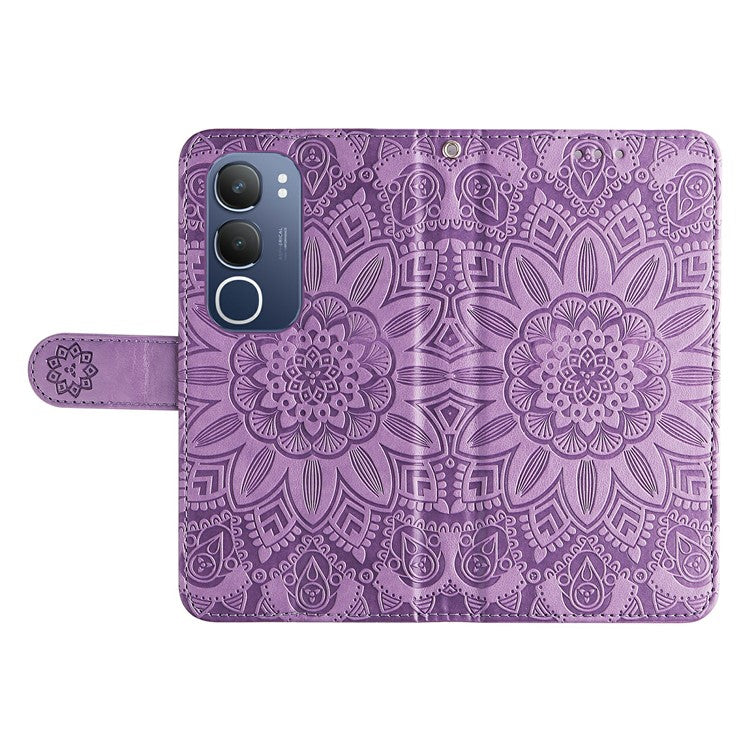 For vivo Y19s 4G Case Sunflower Imprint Leather Wallet Phone Cover - Purple