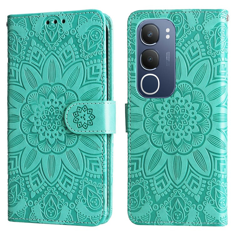 For vivo Y19s 4G Case Sunflower Imprint Leather Wallet Phone Cover - Green