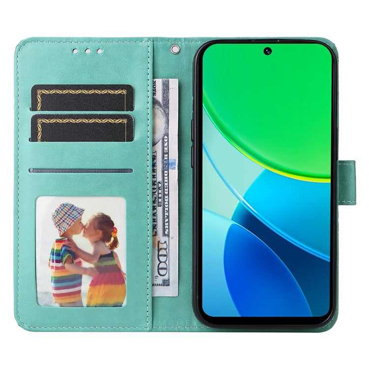 For vivo Y19s 4G Case Sunflower Imprint Leather Wallet Phone Cover - Green