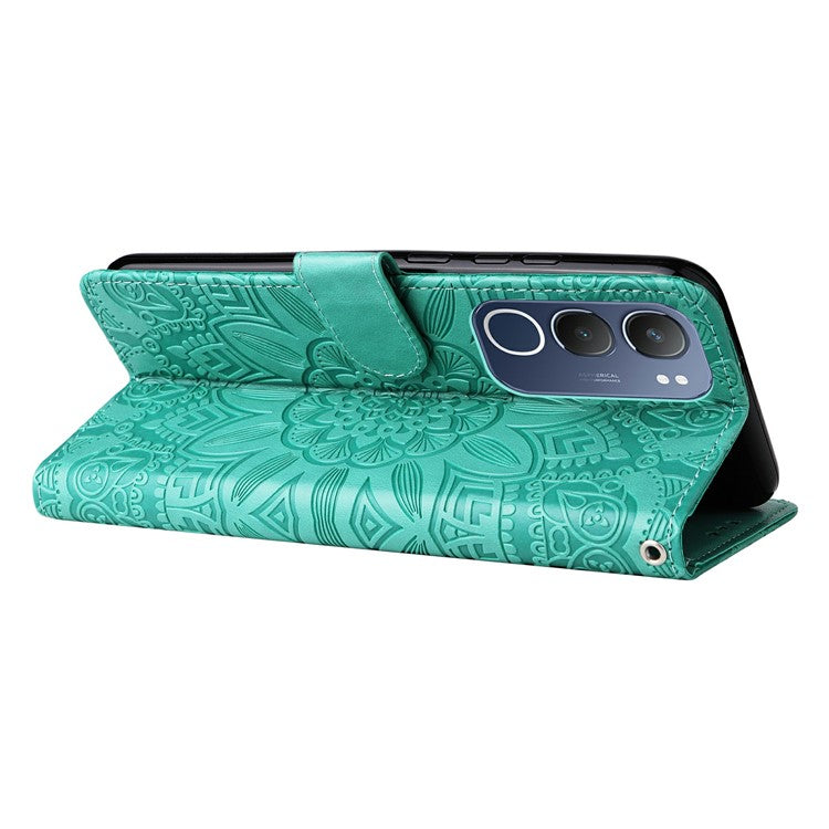 For vivo Y19s 4G Case Sunflower Imprint Leather Wallet Phone Cover - Green