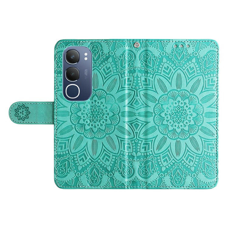 For vivo Y19s 4G Case Sunflower Imprint Leather Wallet Phone Cover - Green