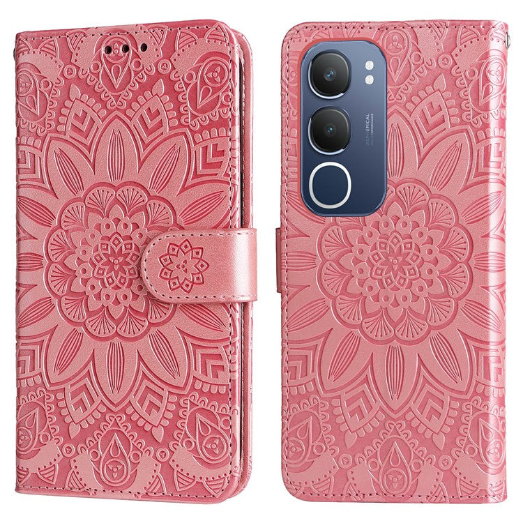 For vivo Y19s 4G Case Sunflower Imprint Leather Wallet Phone Cover - Pink