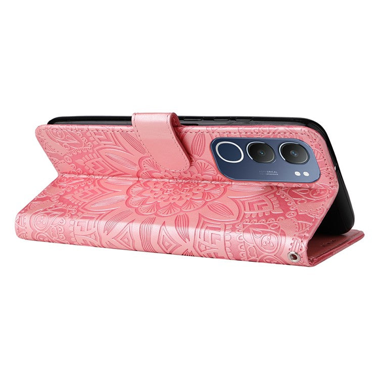 For vivo Y19s 4G Case Sunflower Imprint Leather Wallet Phone Cover - Pink