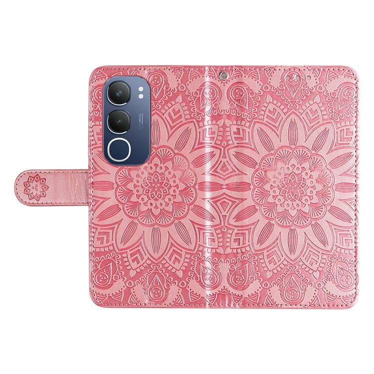 For vivo Y19s 4G Case Sunflower Imprint Leather Wallet Phone Cover - Pink