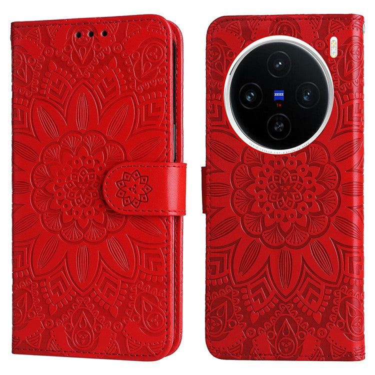 For vivo X200 5G Case Sunflower Imprint Leather Wallet Phone Cover - Red