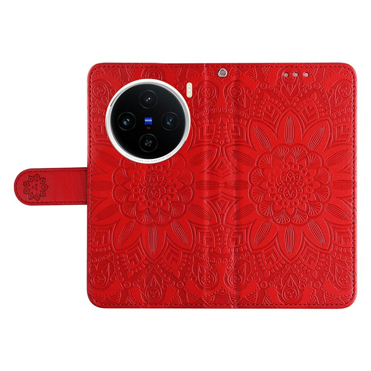 For vivo X200 5G Case Sunflower Imprint Leather Wallet Phone Cover - Red