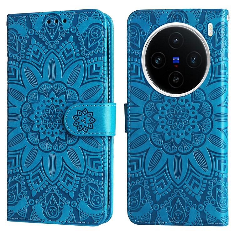 For vivo X200 5G Case Sunflower Imprint Leather Wallet Phone Cover - Blue