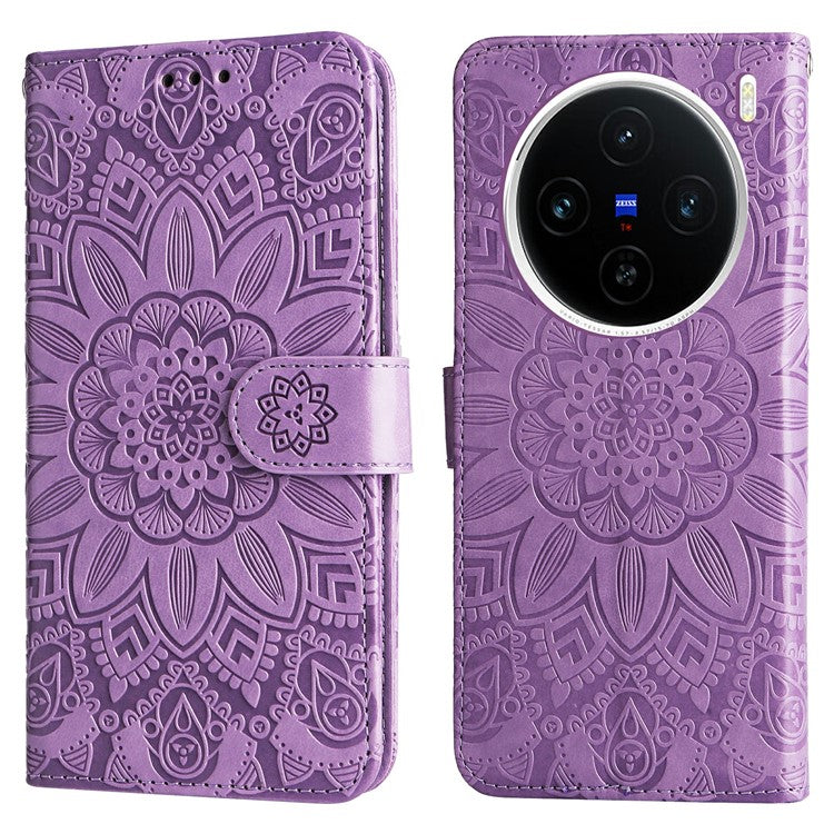 For vivo X200 5G Case Sunflower Imprint Leather Wallet Phone Cover - Purple