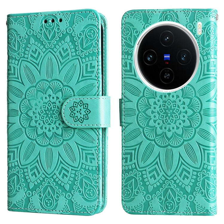 For vivo X200 5G Case Sunflower Imprint Leather Wallet Phone Cover - Green