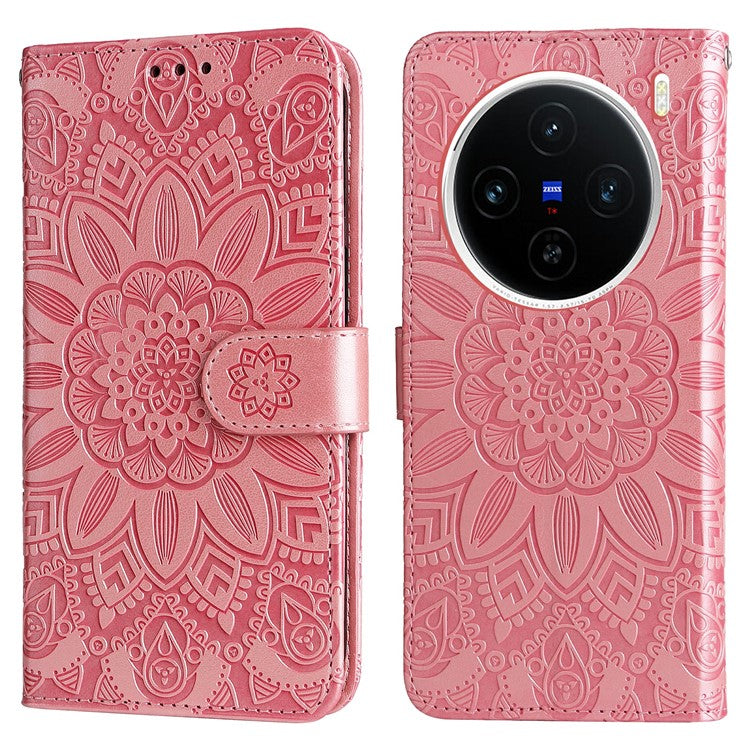 For vivo X200 5G Case Sunflower Imprint Leather Wallet Phone Cover - Pink