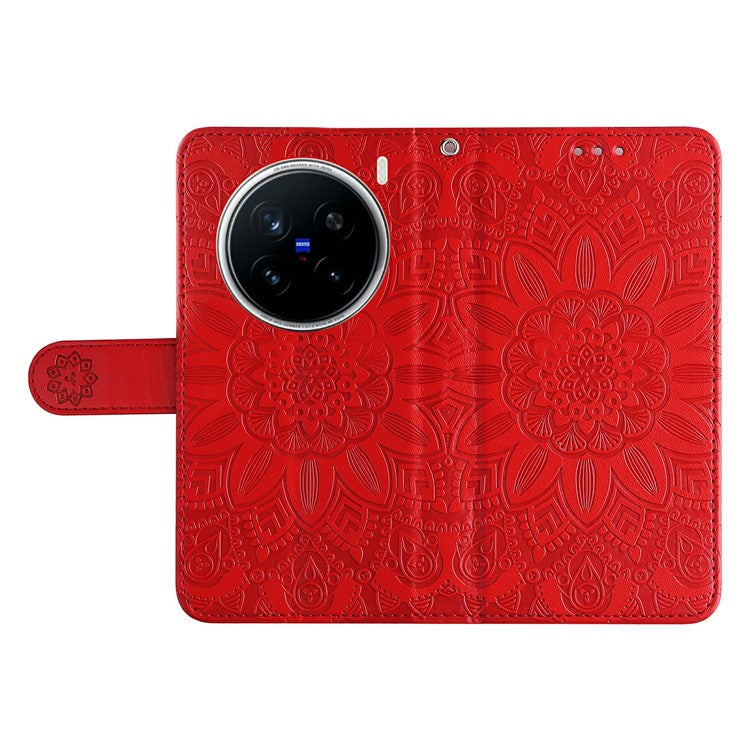 For vivo X200 Pro 5G Case Sunflower Imprint Leather Wallet Phone Cover - Red