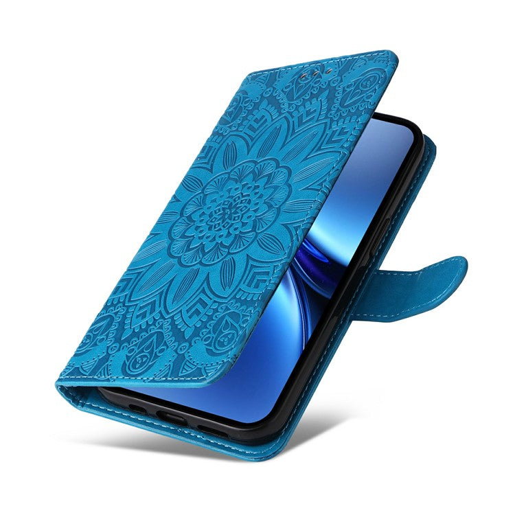 For vivo X200 Pro 5G Case Sunflower Imprint Leather Wallet Phone Cover - Blue