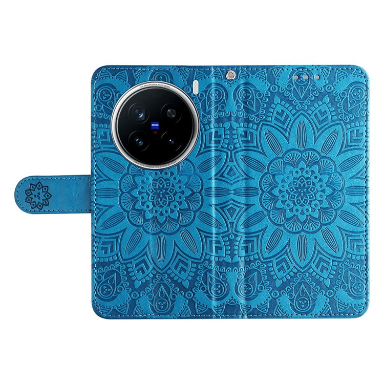 For vivo X200 Pro 5G Case Sunflower Imprint Leather Wallet Phone Cover - Blue