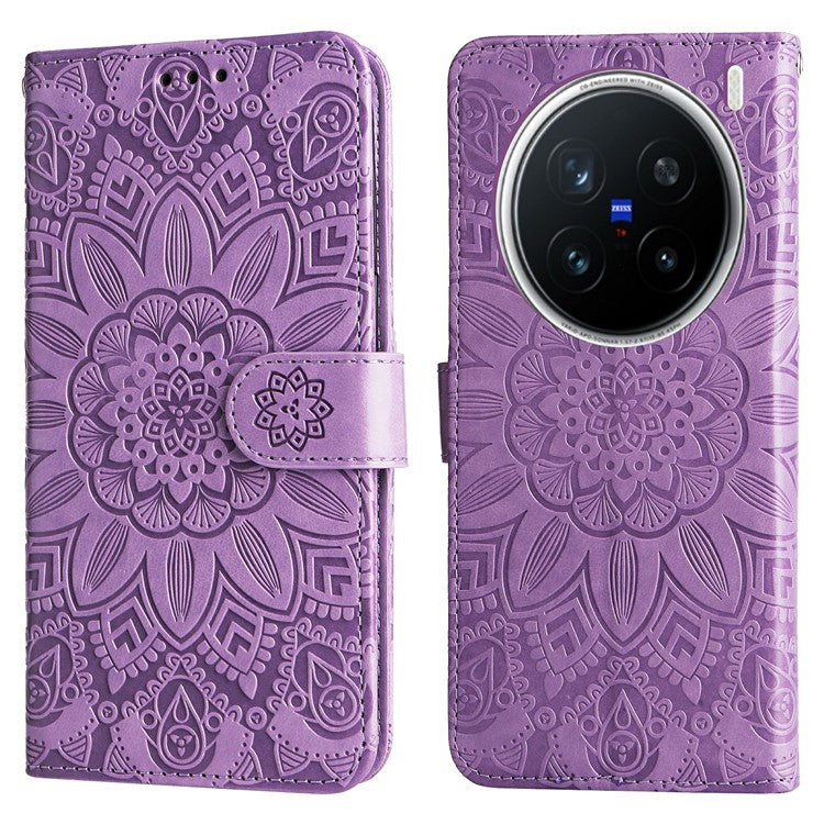 For vivo X200 Pro 5G Case Sunflower Imprint Leather Wallet Phone Cover - Purple