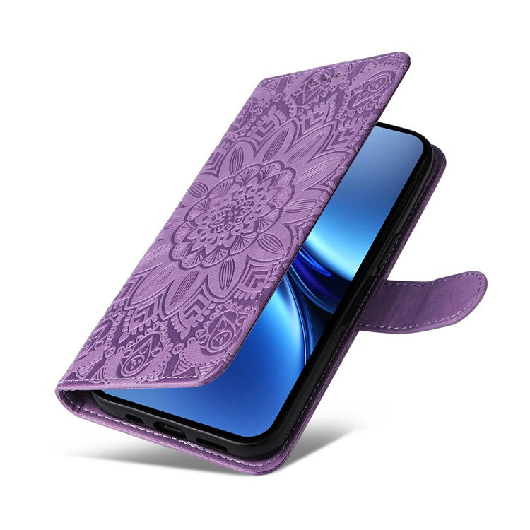 For vivo X200 Pro 5G Case Sunflower Imprint Leather Wallet Phone Cover - Purple